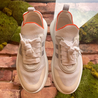 HERMES White/Grey Knit Crew H Logo Sneakers SZ 38 (US 8)