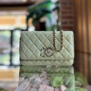CHANEL Mint Green Quilted CC Wallet On Chain