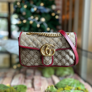 GUCCI GG Marmont Diagonal Quilted GG Canvas Flap Crossbody Bag