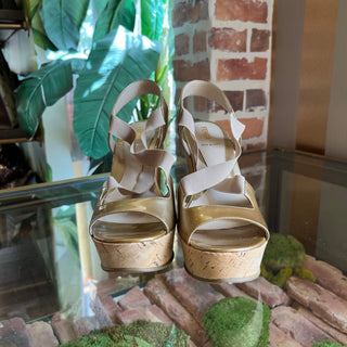 Fendi Patent Leather Elastic Accent Cork Sandals 37.5(7.5US)