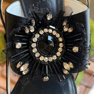 CHANEL Black Satin Leather Sling Back Heels SZ 38.5 (US 8.5)