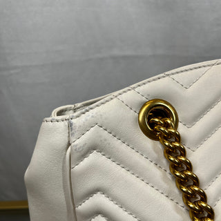 GUCCI White GG Marmont Chain Shoulder Bag