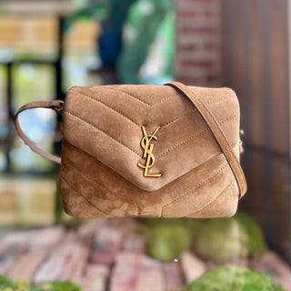 SAINT LAURENT Loulou Toy Beige Suede Shoulder Bag