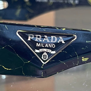 PRADA SPR20Z Black Marble Acetate Oval Eye Sunglasses