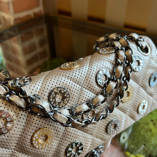 CHANEL Medium Paris-Dubai Medals Flap Bag Embellished Quilted Perforated Lambskin Leather Shoulder Bag