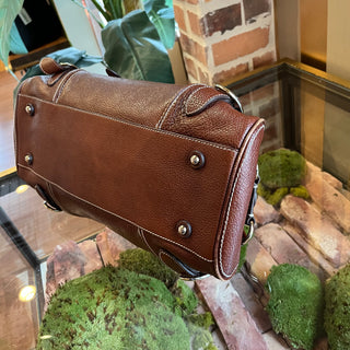 BURBERRY Brown Grained Leather Satchel Bag