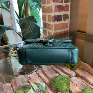 GUCCI GG Marmont Small Green Matelassé Chevron Nappa Leather Shoulder Bag