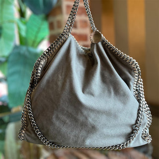 STELLA MCCARTNEY Falabella Gray Vegan Grained Shaggy Deer Fold Over Tote Bag