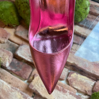 LOUBOUTIN Hot Chick Pink Metallic Leather Heels SZ 38.5 (US 8.5)