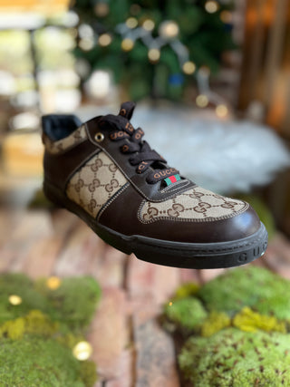 gucci Mens 10.5 Sneakers GG Web Leather w/ Logo Laces