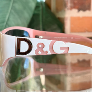 DOLCE&GABBANA D&G3009 White Pink Acetate Rectangle Wrap Around Sunglasses