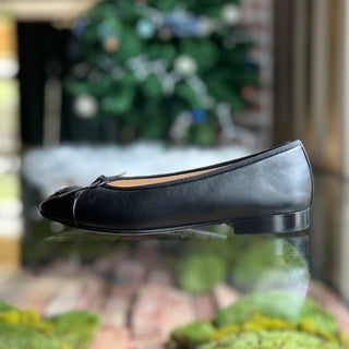 CHANEL Ballet Flats Black Lambskin Patent Leather Cap Toe Flats SZ36(6US)