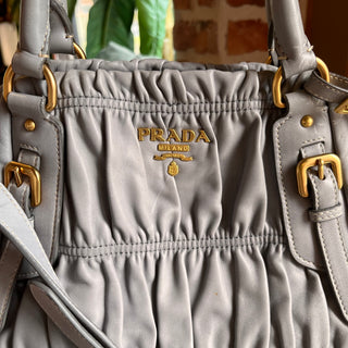 PRADA Gray Nappa Gaufre 2-Way Leather Tote Bag