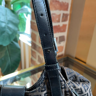 FENDI Black Zucchino Canvas Shoulder Bag