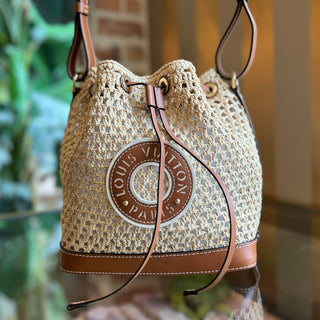 LOUIS VUITTON Noe BB Natural Tan Raffia Calfskin Bucket Bag