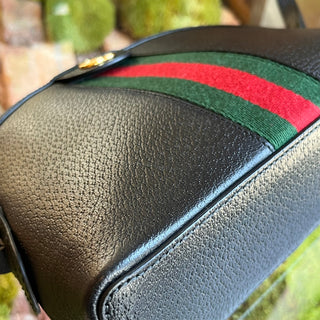 GUCCI Ophidia Dome Small Black Calfskin GG Web Shoulder Bag