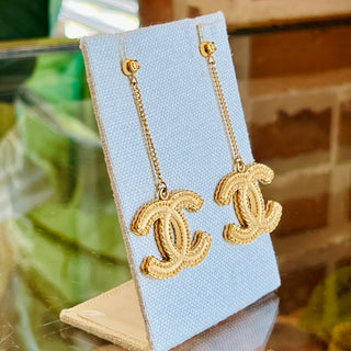 CHANEL Matte Gold-Tone Brass CC Drop Earrings