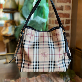 BURBERRY Small Canterbury Beige Haymarket Check Tote Bag