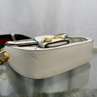 GUCCI Horsebit 1955 Beige White GG Supreme Monogram Shoulder Bag TS3799