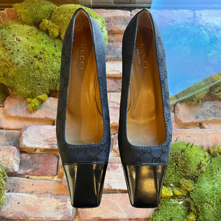 GUCCI GG Black Canvas Pumps SZ 8.5