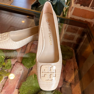 TORY BURCH Georgia Soft Croc New Cream Leather Pumps SZ 8