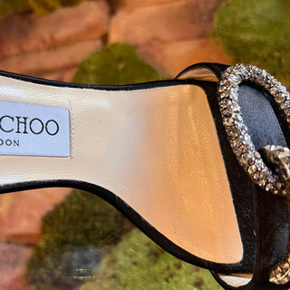 JIMMY CHOO Black Satin Crystal Heels SZ 35.5 (US 5.5)