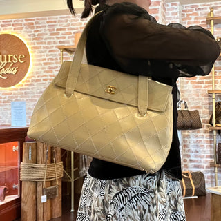 CHANEL Beige Quilted Leather Wild Stitch Flap Shoulder Bag