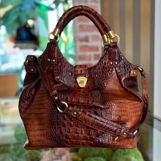 BRAHMIN Elisa Pecan Melbourne Croc-Embossed Shoulder Bag