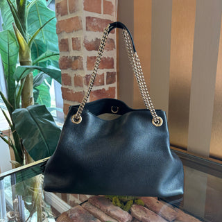 GUCCI Black Leather Soho Chain Tote