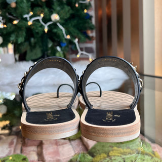 CHANEL Black Leather Chain Thong Sandals SZ36.5(6.5)