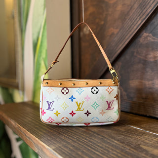 LOUIS VUITTON Takashi Murakami Pochette Accessories White Monogram Multicolor Shoulder Bag
