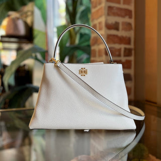 TORY BURCH White Pebbled Leather Top Handle Bag