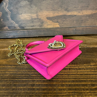 DOLCE & GABBANA Small Devotion Pink Smooth Calfskin Envelope Top Handle Bag