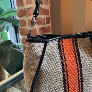 STELLA MCCARTNEY Logo Striped Linen Crossbody