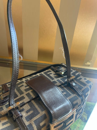 FENDI Brown Canvas Zucca Bento Box Bag