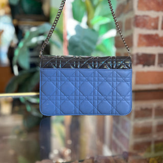 CHRISTIAN DIOR Miss Dior Blue Cannage Quilted Wallet on Chain