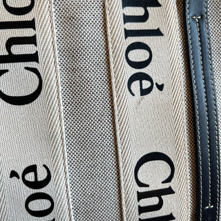CHLOE Woody Logo Strap Linen Tote