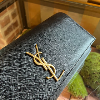 SAINT LAURENT Kate Black Grain de Poudre Leather Clutch