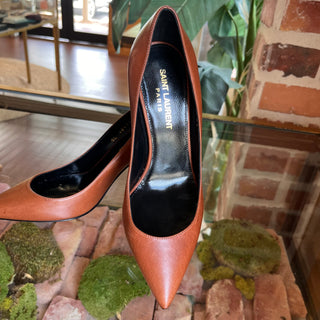SAINT LAURENT Brown Leather Opyum Heels SZ 35 (US 5)