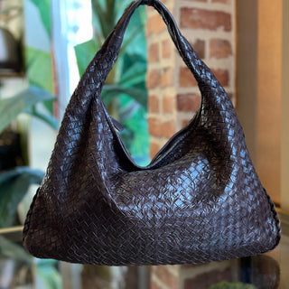 BOTTEGA VENETA Brown Intreciato Embossed Nappa Leather Hobo Bag