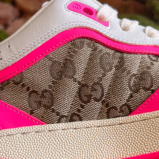 GUCCI Re-Web Sneakers GG Beige Neon Pink SZ 39.5 (US 9.5)