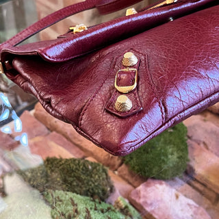 BALENCIAGA Giant 12 Motocross Maroon Lambskin Envelope Clutch with Strap