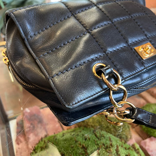 CHANEL Vintage Chocolate Bar Black Quilted Leather Tote Bag