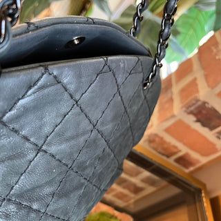 CHANEL Just Mademoiselle Large Black Iridescent Quilted Leather Tote Bag