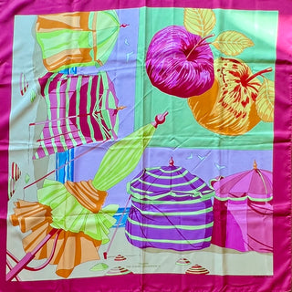 HERMES Charmes Des Plages Normandes II 90 Fuchsia Silk Scarf