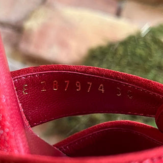 SAINT LAURENT Red Suede Glitter Tribute Heels SZ 36 (US 6)