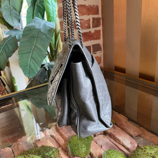 SAINT LAURENT Medium Niki Grey Quilted Crinkled Leather Shoulder Bag