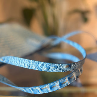 BRAHMIN Athena Tote Blue Melbourne Croc Embossed Leather Tote Bag