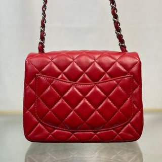 CHANEL Flap Mini Red Lambskin Quilted Shoulder Bag