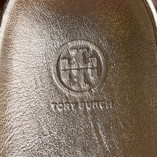 TORY BURCH Metallic Gold Leather Bow Slides SZ 8.5
